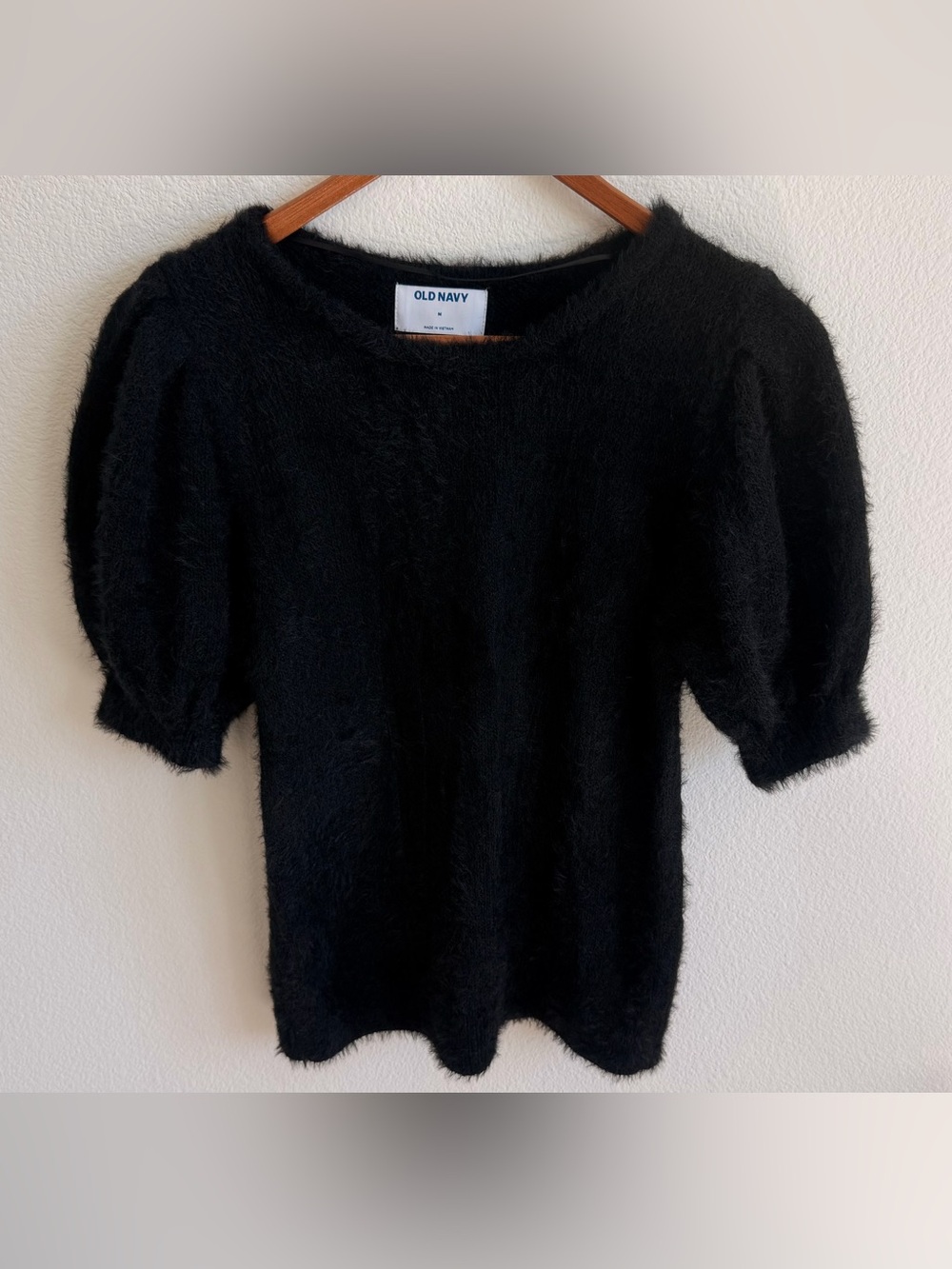 Old Navy Black Fuzzy Puff Sleeve Top